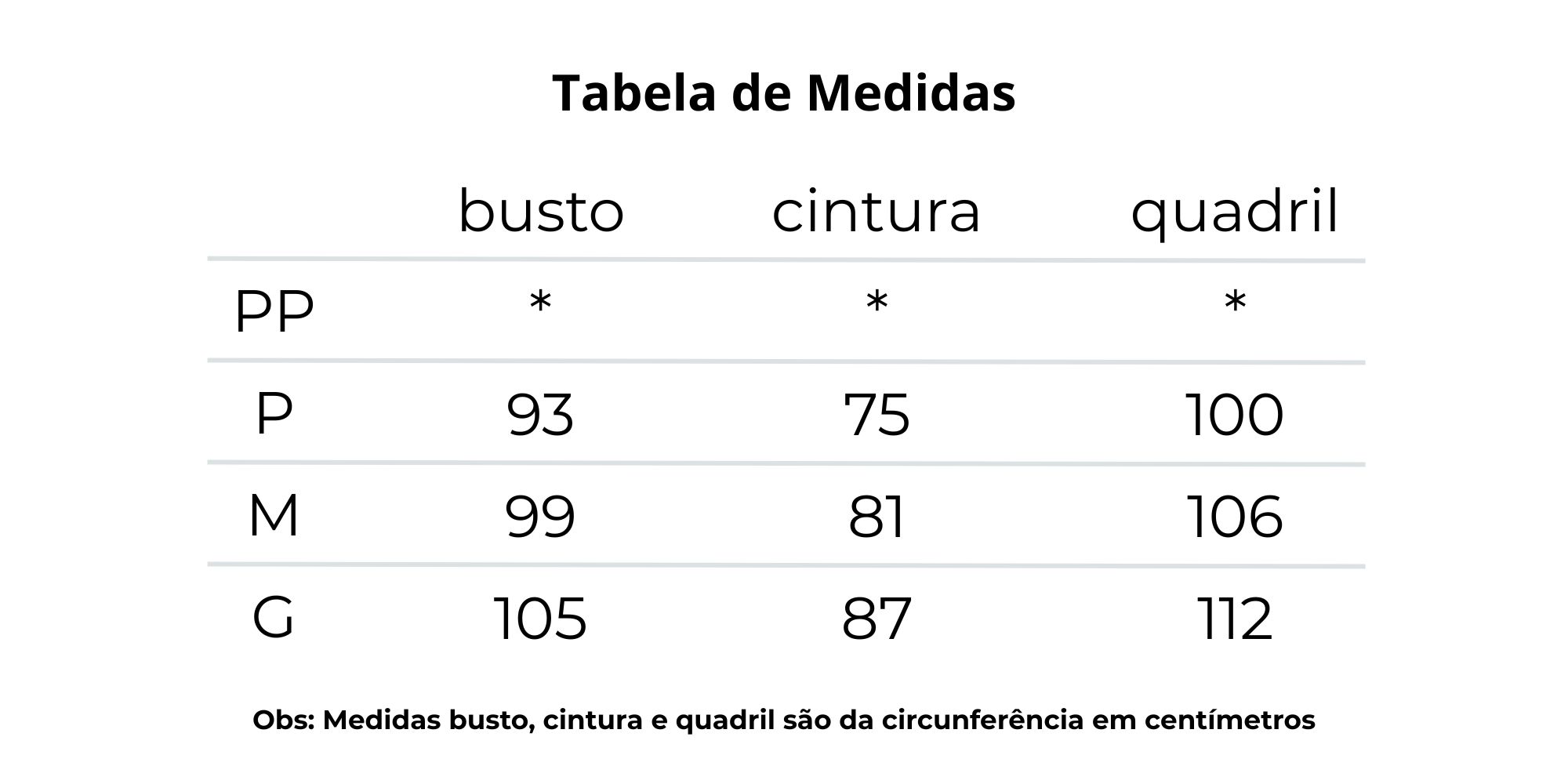 tabela de medidas